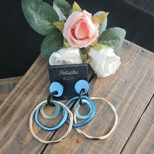 Natasha Couture Blue and Gold Layered Earrings